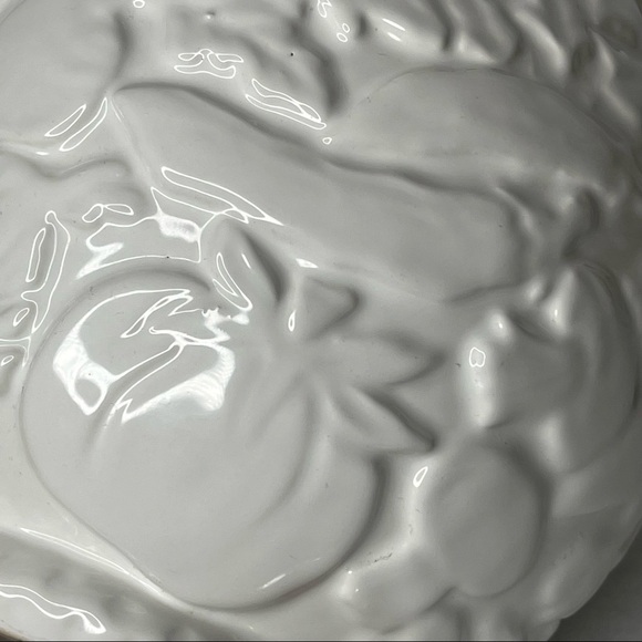 Porta White Embossed Cookie‎ Jar with Mushroom Lid Stoneware Made in Portugal - Picture 11 of 15